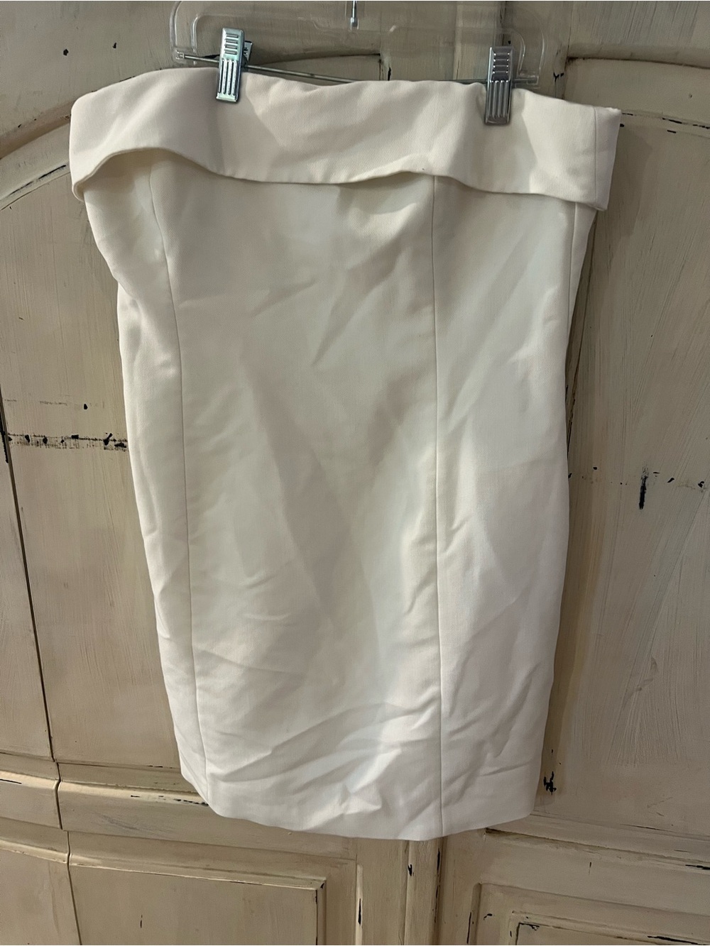 Strapless Cream Fold-Over Shift Dress